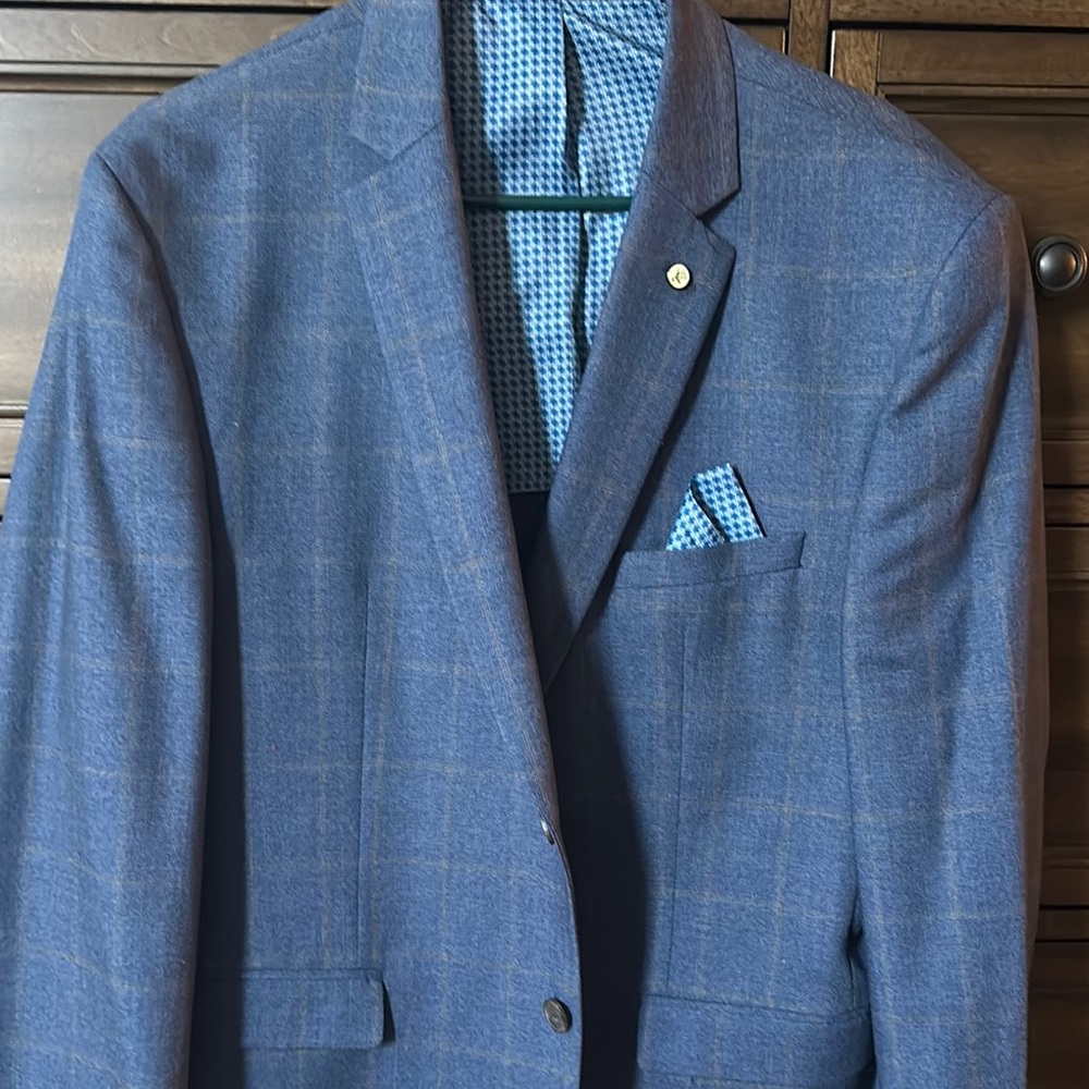 Blue Wool Windowpane Check Sport Coat